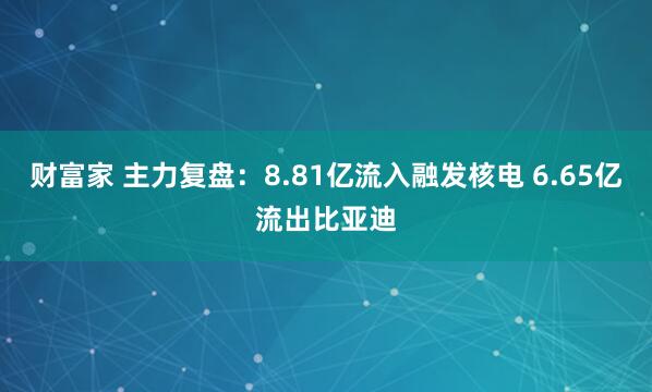 财富家 主力复盘：8.81亿流入融发核电 6.65亿流出比亚迪