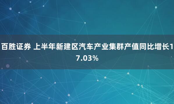 百胜证券 上半年新建区汽车产业集群产值同比增长17.03%